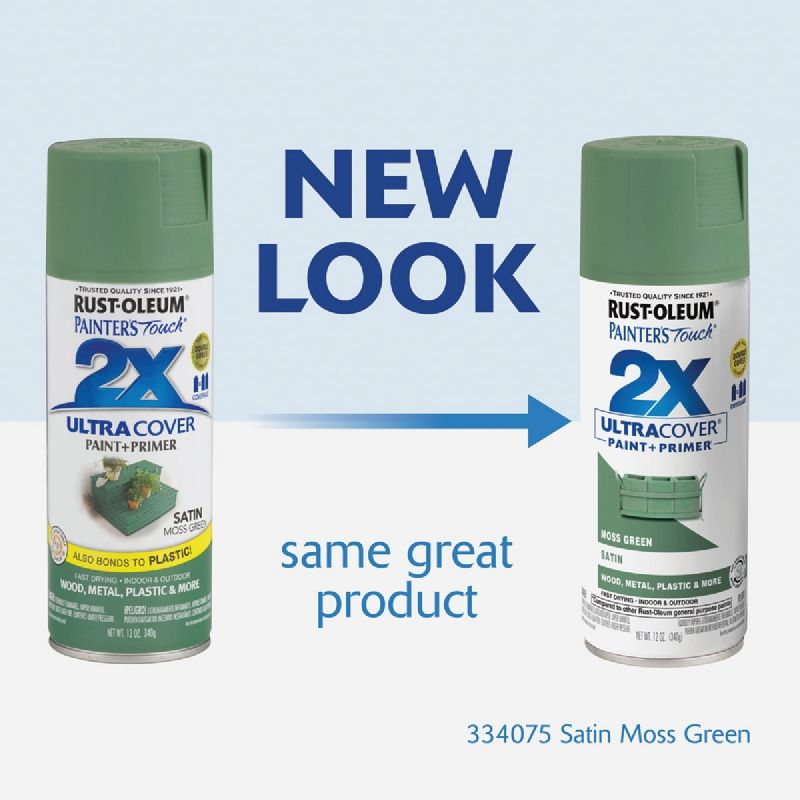 Rust-Oleum Painter&#039;s Touch 2X Ultra Cover Paint + Primer Spray Paint Moss Green, 12 Oz.