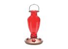 Perky-Pet 8133-2 Bird Feeder, Daisy Vase Vintage, 18 oz, 4-Port/Perch, Glass, Red, 12.7 in H Red