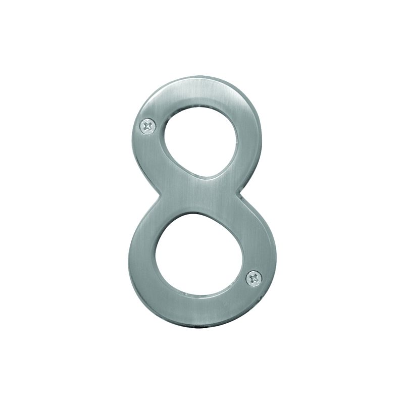 Hy-Ko Prestige Series BR-43SN/8 House Number, Character: 8, 4 in H Character, Nickel Character, Brass