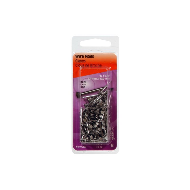 Hillman 122547 Wire Nail, 3/4 in L, Steel, Bright, Flat Head, Smooth Shank, 2 oz (Pack of 6)