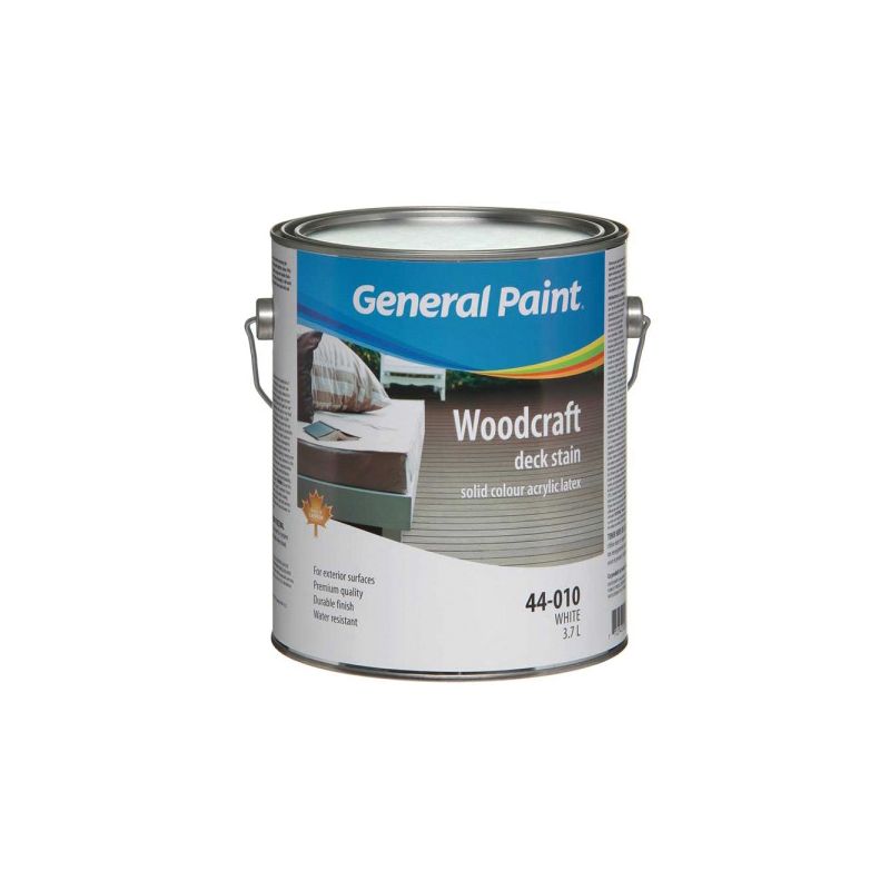 General Paint WOODCRAFT 44-010-16 Solid Color Acrylic Deck Stain, Flat, White, Liquid, 1 gal White