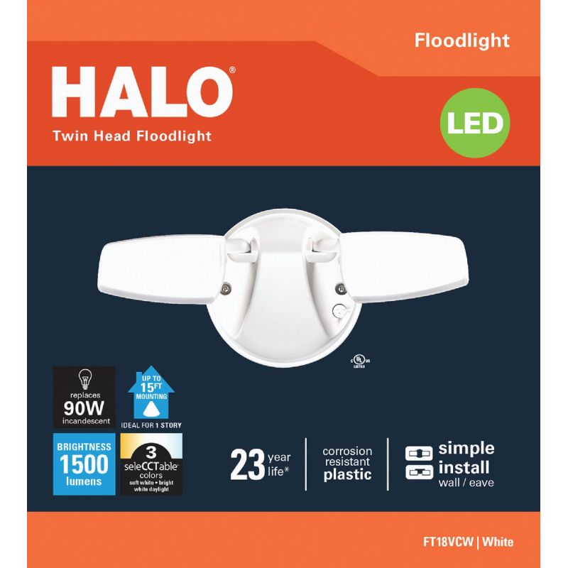 Halo Selectable Color Temperature Twin Head LED Floodlight Fixture White
