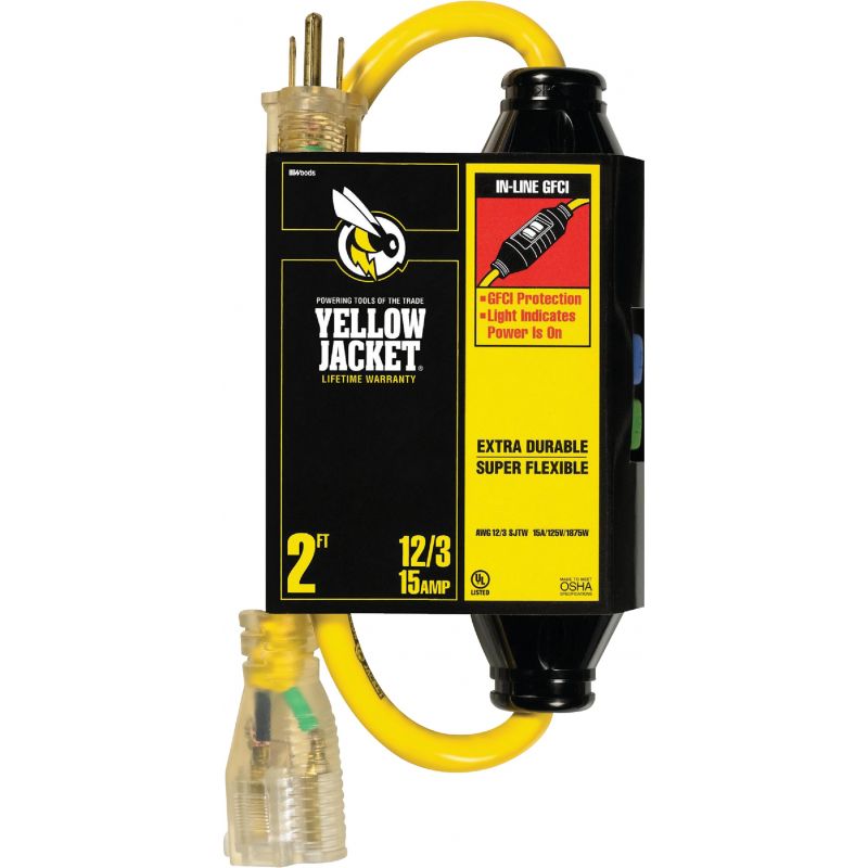 Yellow Jacket 12/3 Contractor Grade GFCI Extension Cord Yellow, Heavy-Duty, 15A