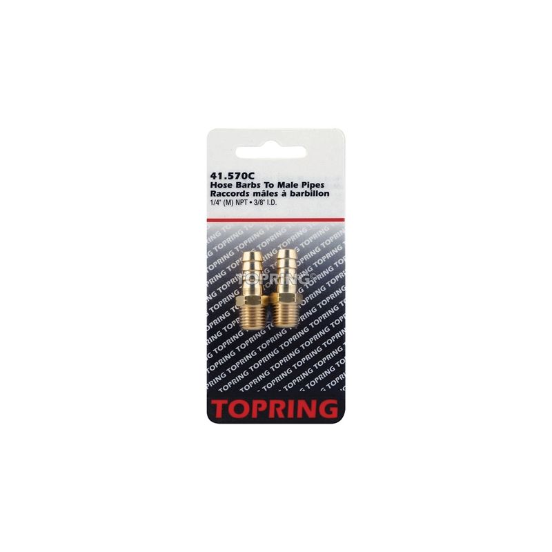 Topring 41.570C Hose to Pipe Splicer, 3/8 x 1/4 in, Barb x MNPT, Brass, Nickel