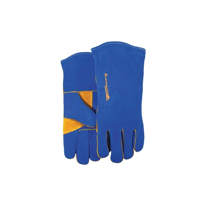 ForneyHide 53422 Welding Gloves, Men&#039;s, L, 13-1/2 in L, Gauntlet Cuff, Leather Palm, Blue, Reinforced Crotch Thumb L, Blue