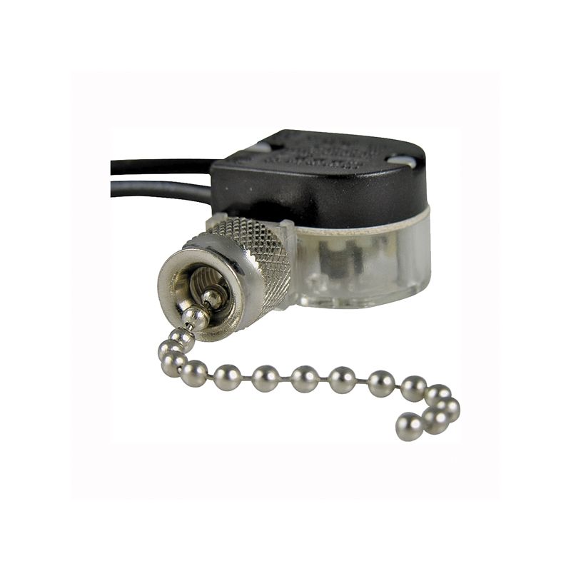 Gardner Bender GSW-31 Pull Chain Switch, SPST, Lead Wire Terminal, 3/6 A, 125/250 V, Functions: ON/OFF, Nickel Nickel