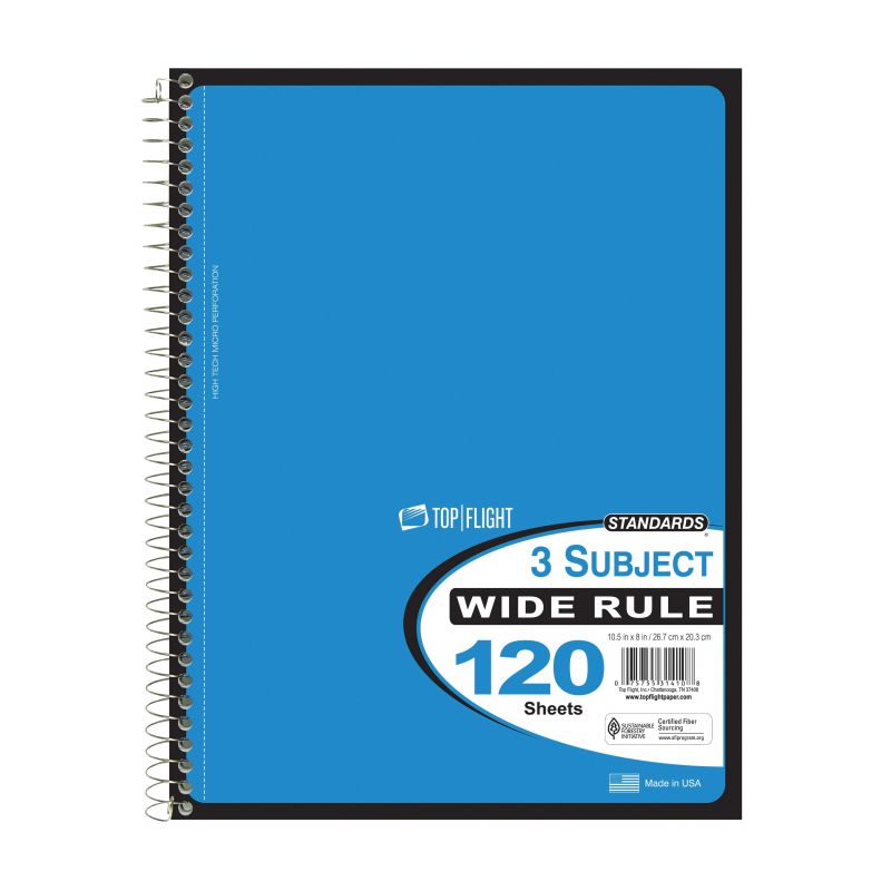 Top Flight WB120DPF Series 4511880 Wide Rule Notebook, Micro-Perforated Sheet, 120-Sheet, Wirebound Binding (Pack of 24)