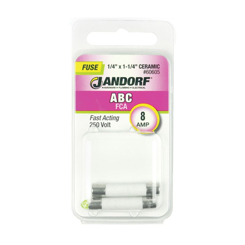 Jandorf 60605 Fast Acting Fuse, 8 A, 250 V, 200 A, 10 kA Interrupt, Ceramic Body Gray