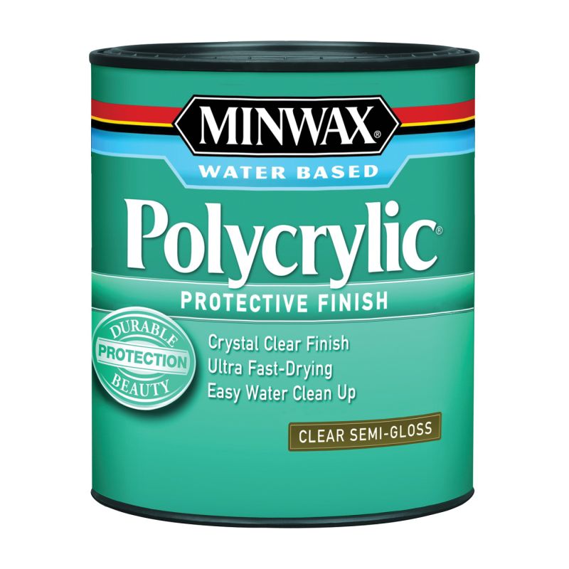 Minwax Polycrylic 244444444 Waterbased Polyurethane, Semi-Gloss, Liquid, Crystal Clear, 0.5 pt, Can Crystal Clear