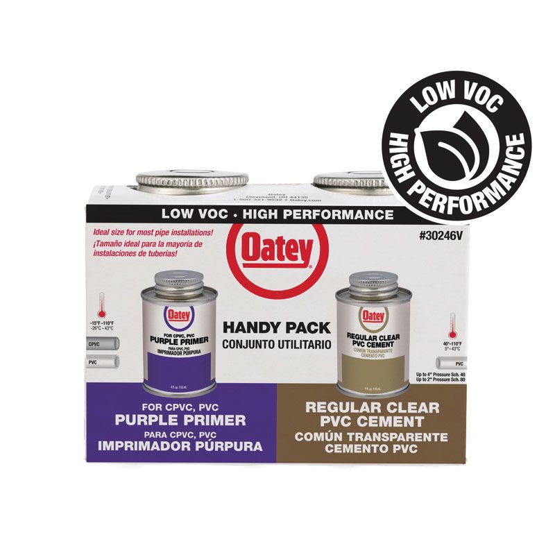 Oatey 30246V PVC Cement and Primer Kit, 4 oz, Liquid, Clear/Purple Clear/Purple