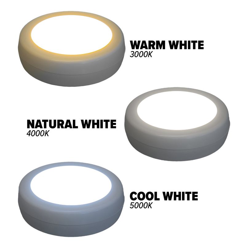 Westek BL-PCCT-W2 Adjustable Puck Light, AA Battery, LED Lamp, 80 Lumens, 3000, 4000, 5000 K Color Temp, White, 2/CD White