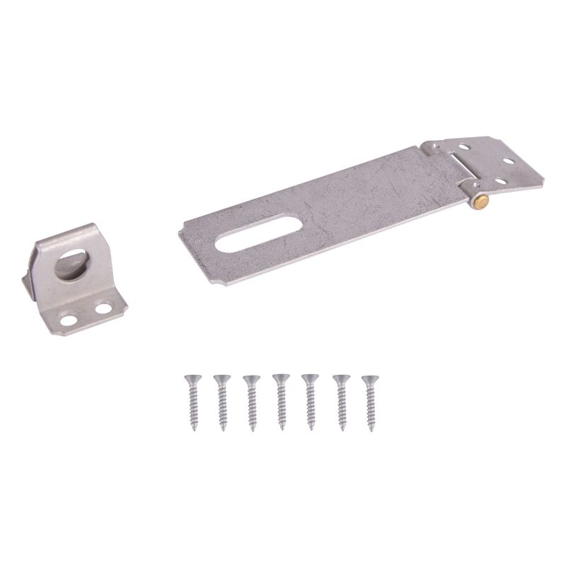 ProSource LR-132-BC3L-PS Safety Hasp, 4-1/2 in L, 4-1/2 in W, Steel, Galvanized, 7/16 in Dia Shackle, Fixed Staple Silver