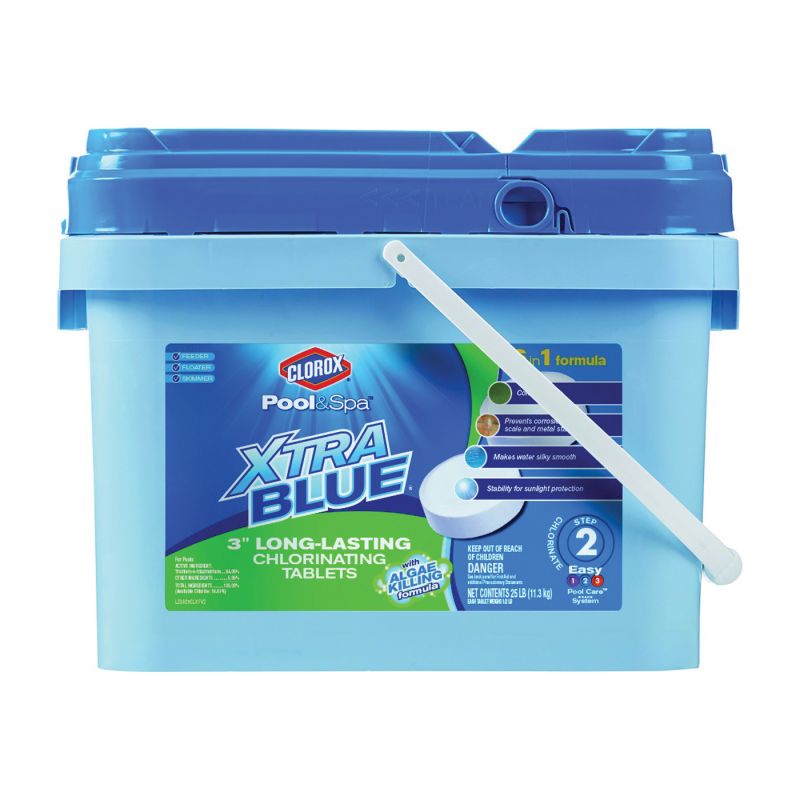 Clorox POOL &amp; Spa XtraBlue 23025CLX Chlorinating Tablet, Solid, Chlorine, 25 lb 3 In, White