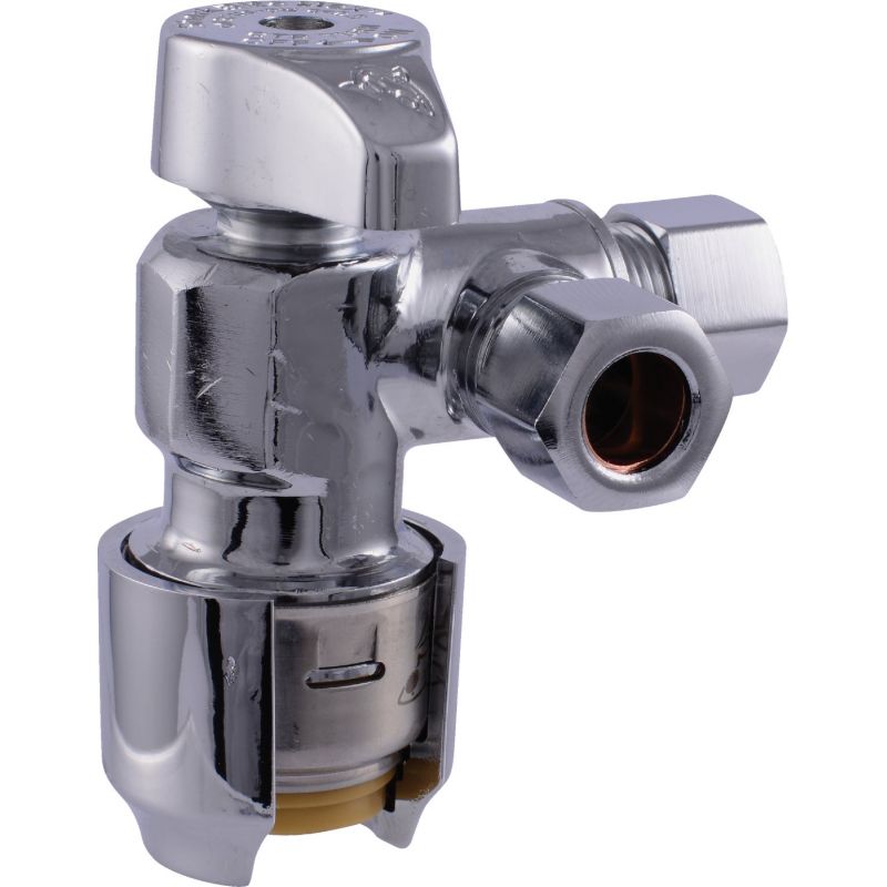 SharkBite Push-To-Connect Dual Stop Quarter Turn Angle Valve 1/2 In. SB X 3/8 In. OD X 3/8 In. OD