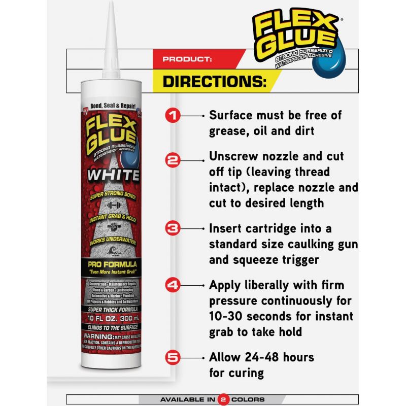Flex Seal Flex Glue Strong Rubberized Waterproof Adhesive Contractor 6 Pack, 6 oz, White