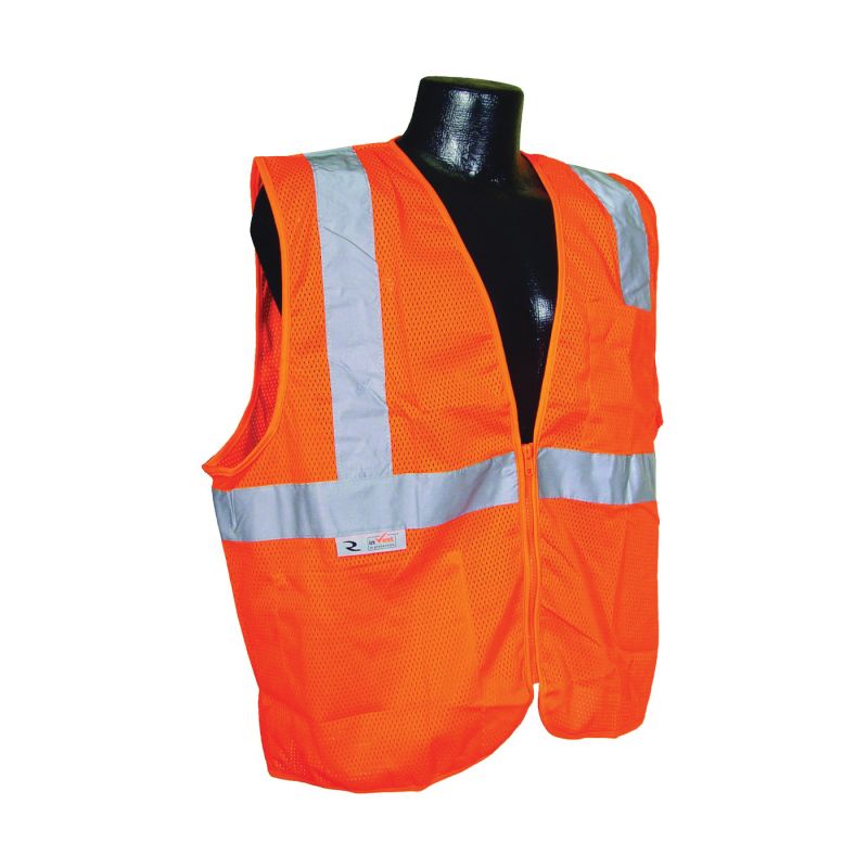 Radians SV2ZOM-L Economical Safety Vest, L, Unisex, Fits to Chest Size: 26 in, Polyester, Orange/Silver, Zipper L, Orange/Silver