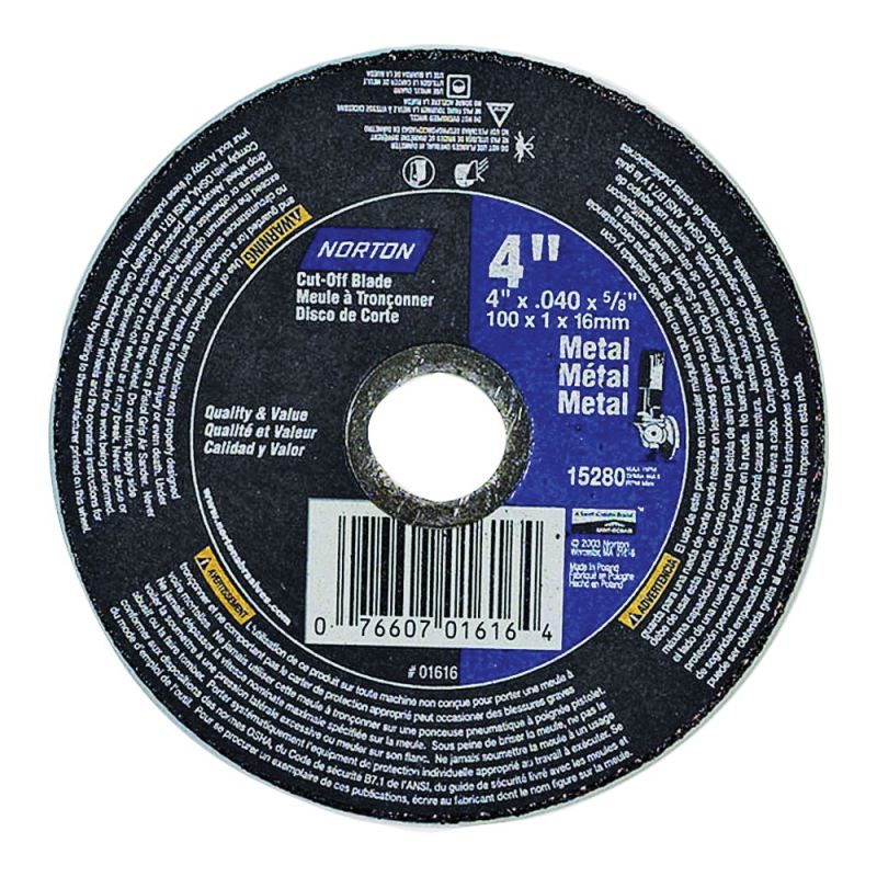 Norton 76607 Series 01616 Cut-Off Wheel, 4 in Dia, 0.04 in Thick, 5/8 in Arbor, 60 Grit, Very Coarse Brown