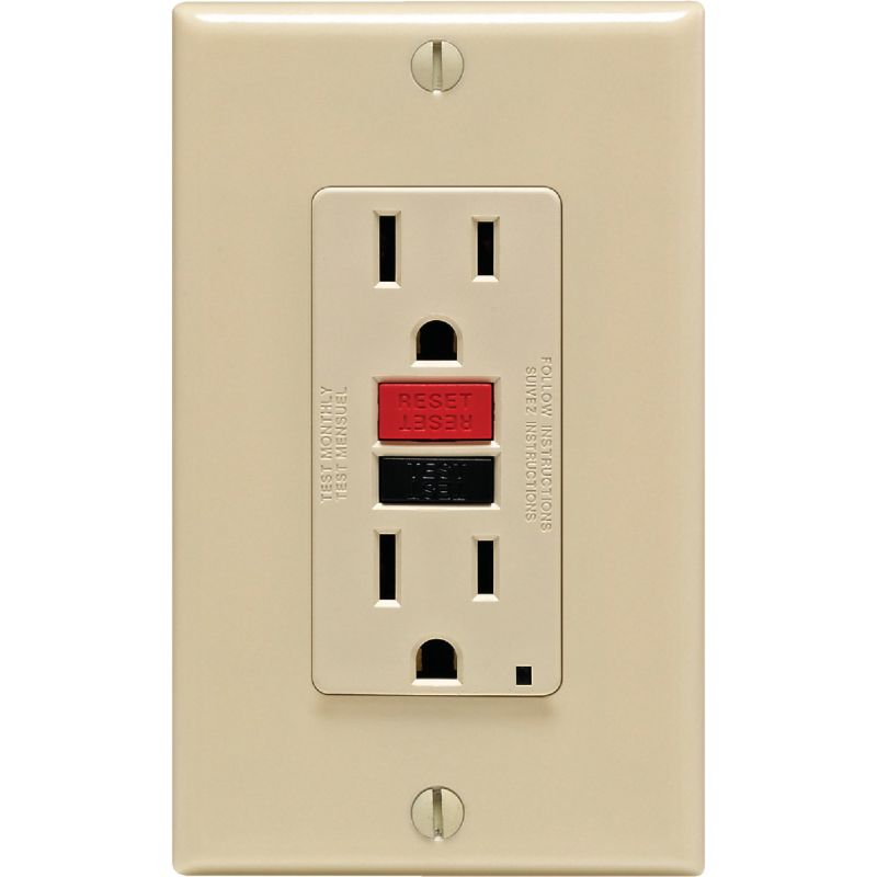 Leviton SmartLockPro Self-Test 15A GFCI Outlet With Wall Plate Ivory, 15
