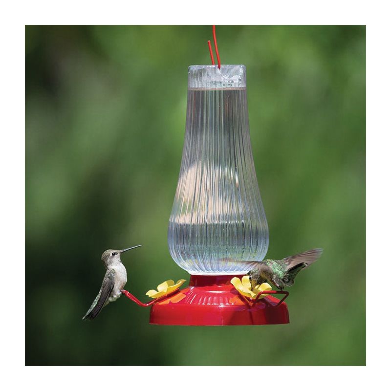 Perky-Pet 285 Bird Feeder, Fluted Oil Lamp, 20 oz, Nectar, 3-Port/Perch, Plastic, 8.8 in H