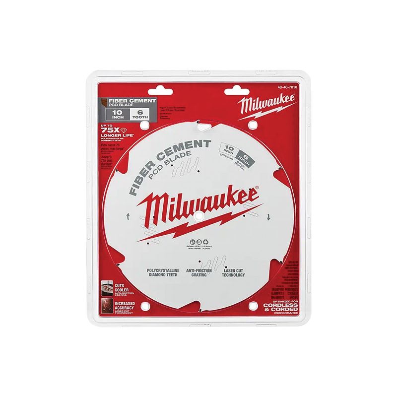 Milwaukee 48-40-7010 Circular Saw Blade, 10 in Dia, 5/8 in Arbor, 6-Teeth, Polycrystalline Diamond Cutting Edge
