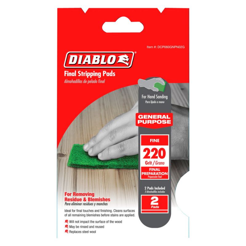 Diablo DCP060GNPN02G Final Stripping Pad, 6 in L, 4 in W, 220 Grit, Fine, Silicon Carbide Abrasive
