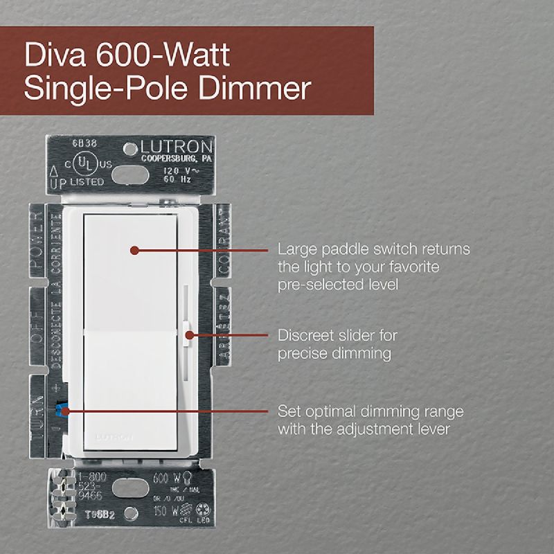 Lutron Diva Single-Pole Slide Dimmer Switch White