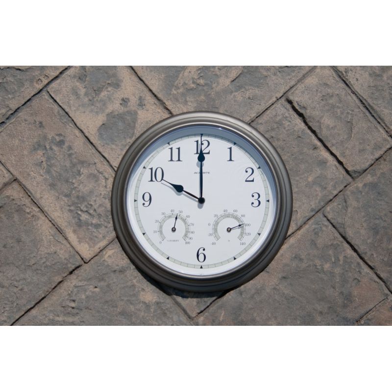 Acu-Rite Indoor Outdoor Pewter Clock Thermometer Hygrometer