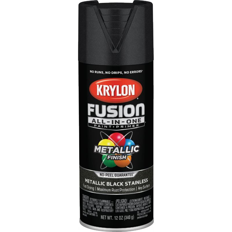 Krylon Fusion All-In-One Spray Paint &amp; Primer Metallic Black Stainless, 12 Oz.