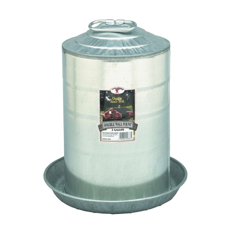 Little Giant 9833 Poultry Fount, 3 gal Capacity, Galvanized Steel, Floor, Ground Mounting 3 Gal