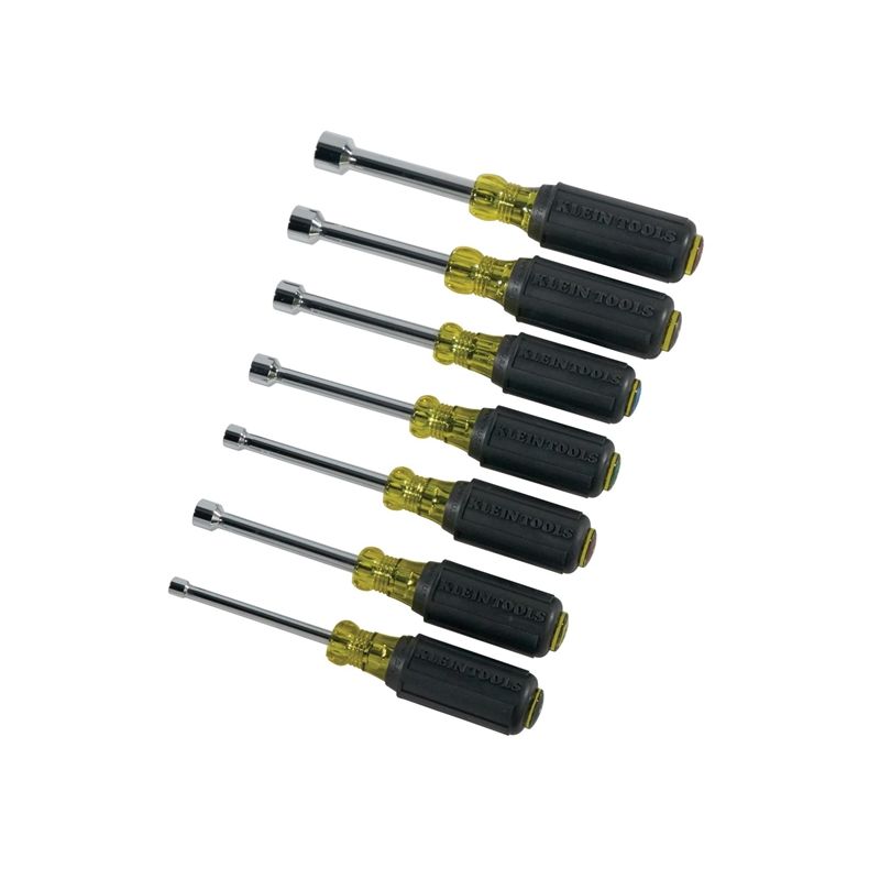 Klein Tools 631 Nutdriver Set, 7-Piece, Steel, Chrome, Black, Specifications: 3 in Shank Black