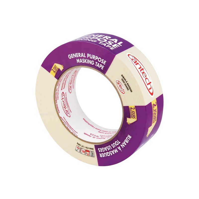Cantech 307 Series 307-36 Masking Tape, 55 m L, 36 mm W, Crepe Paper Backing, Natural Natural