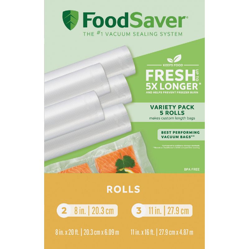 FoodSaver Heat-Seal Vacuum Sealer Bag Roll (3) 11&quot;x16&#039; Rolls,(2) 8&quot; X 20&#039; Rolls