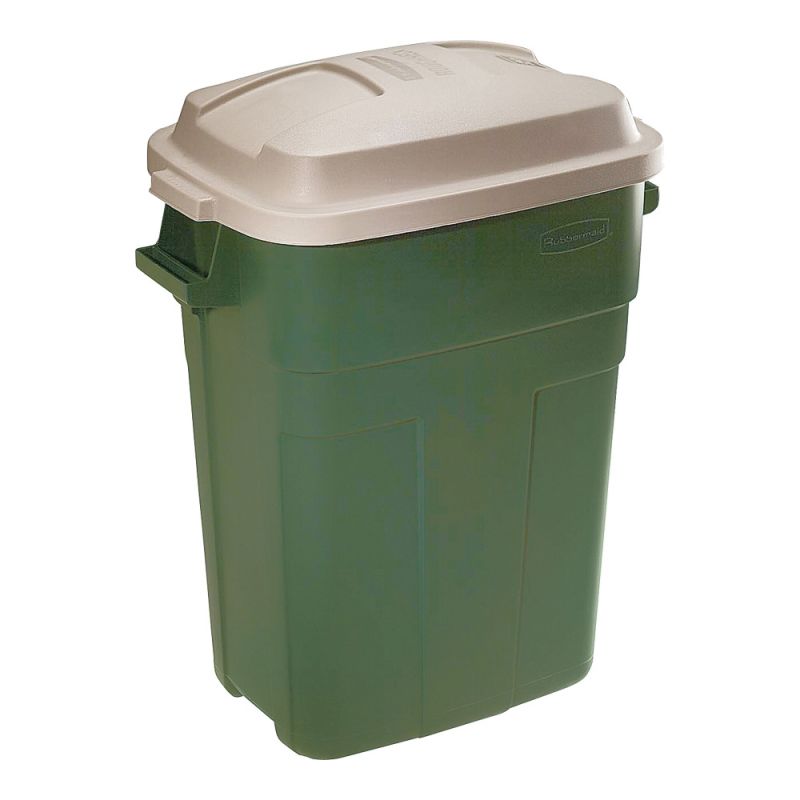 Rubbermaid 297900EGRN Trash Can, 30 gal Capacity, Plastic, Evergreen, Snap-Fit Lid Closure 30 Gal, Evergreen