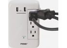 Prime Wire &amp; Cable 6-Outlet Rotating Surge Tap USB Charger White, 3.4