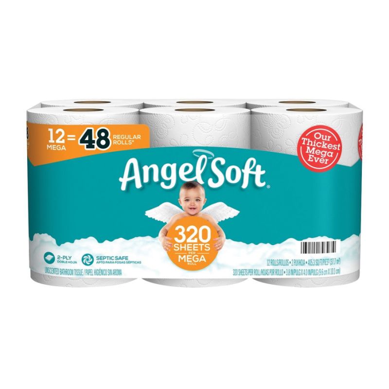 Angel Soft 79397 Toilet Tissue, 2-Ply, Paper, 12/PK (Pack of 4)