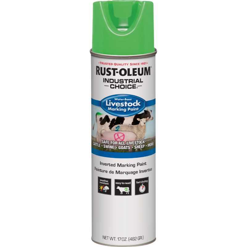 Rust-Oleum Industrial Choice Livestock Marking Spray Paint Fluorescent Green, 17 Oz.