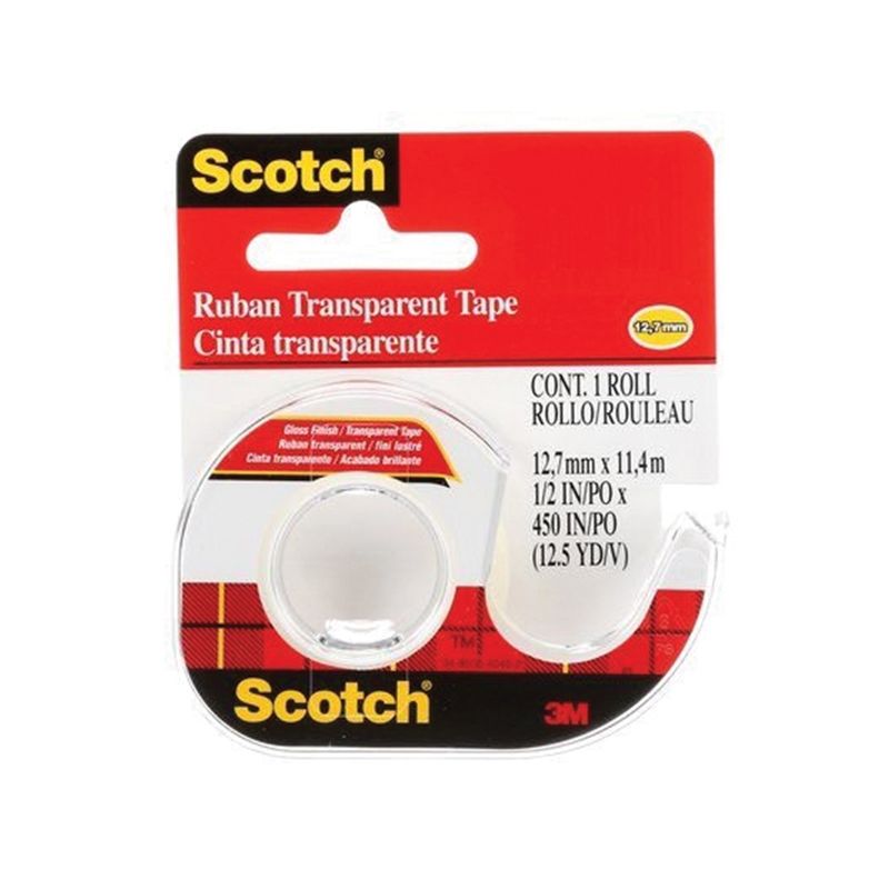 Scotch 106NA Transparent Tape, 12-1/2 yd L, 1/2 in W
