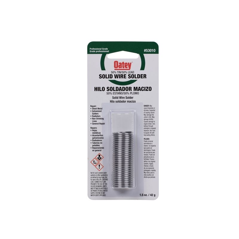 Oatey 53010 Leaded Solder, 1 oz Carded, Solid, Silver, 361 to 421 deg F Melting Point Silver