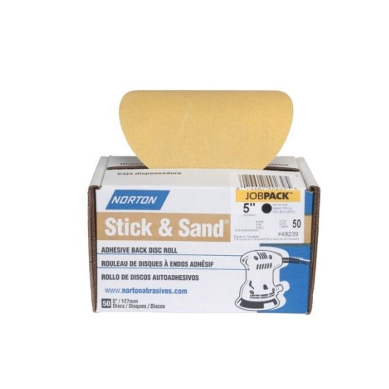 Norton Stick &amp; Sand Series 07660749238 Disc Roll, 5 in Dia, Coated, P80 Grit, Coarse, Aluminum Oxide Abrasive, No-Hole