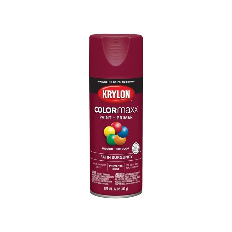 Krylon K05560007 Enamel Spray Paint, Satin, Burgundy, 12 oz, Can Burgundy