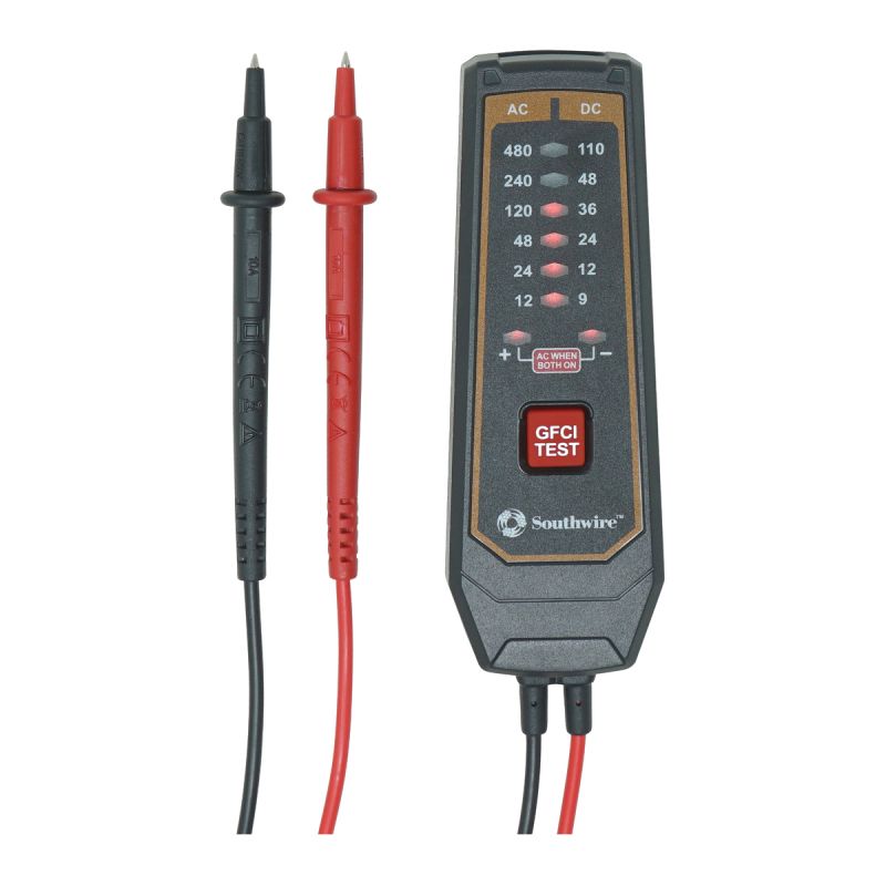 Southwire 41151S Tester, 12 to 480 VAC, 9 to 110 VDC, LED Display, Functions: GFCI, Voltage