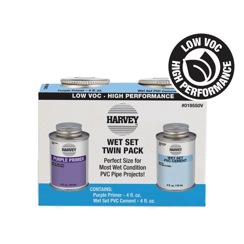 Harvey 019550V PVC Cement and Primer Kit, 4 oz, Liquid, Clear/Purple Clear/Purple