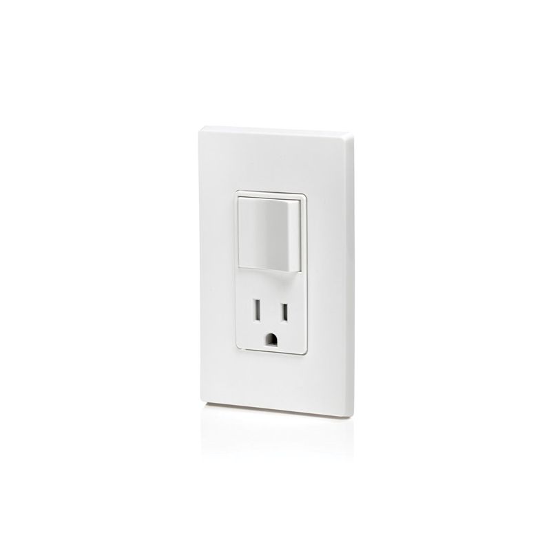 Leviton 5625 Series R62-T5625-0WS Combination Switch/Receptacle, 1-Pole, 15 A, 120 V Switch, 125 V Receptacle, White White