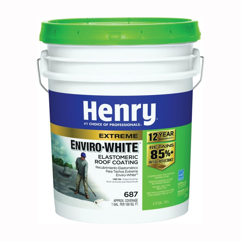 Henry HE687406 Elastomeric Roof Coating, White, 5 gal Pail, Cream White