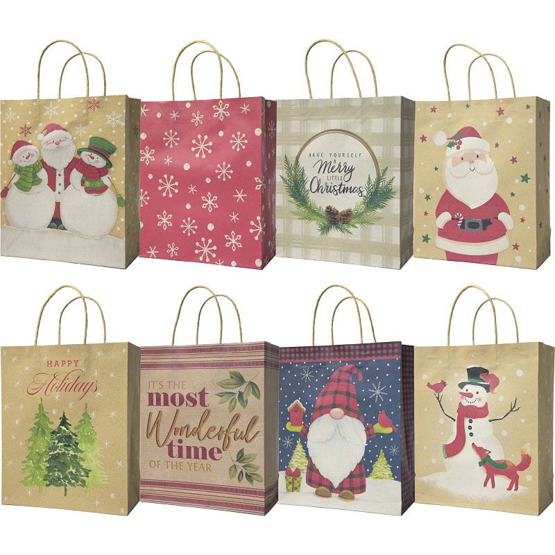 Santas Forest 69817 Large Kraft Gift Bag with Handle, 9-1/2 in W, 11-1/2 in H, Kraft Paper, Festive Festive