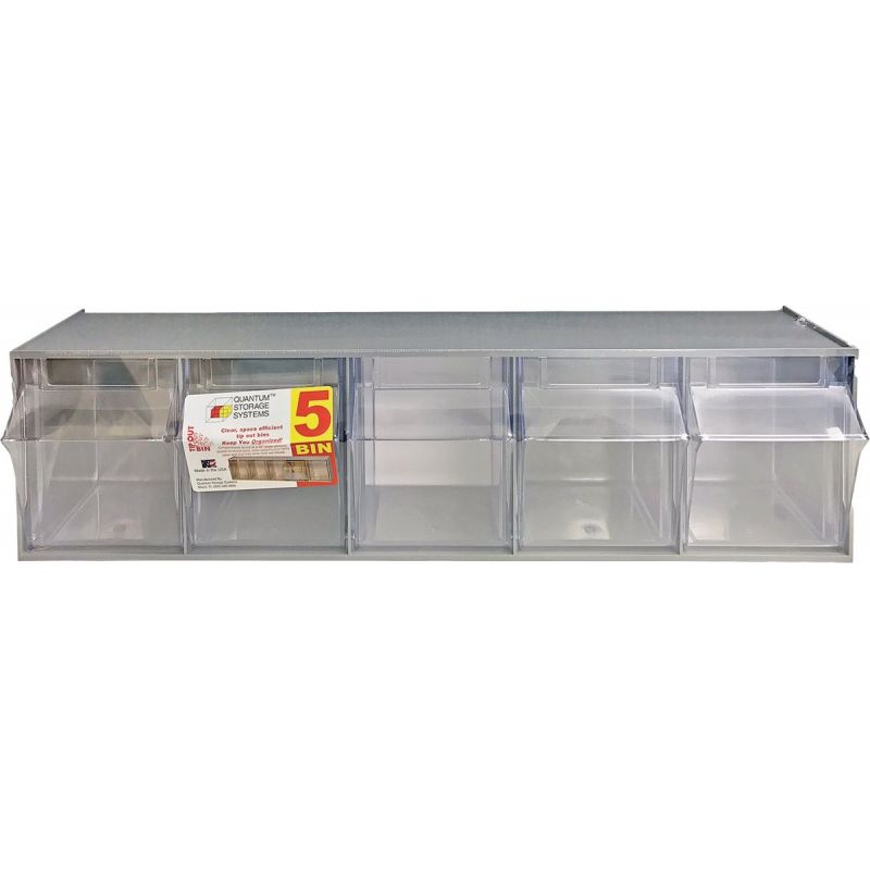 Quantum Storage Tip Out Parts Bin Gray With Clear Bins