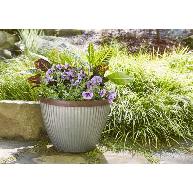 Southern Patio HDR-064787 Planter, 7-2/5 in H, 10 in W, 10 in D, Round, Resin, Rust, Galvanized Rust