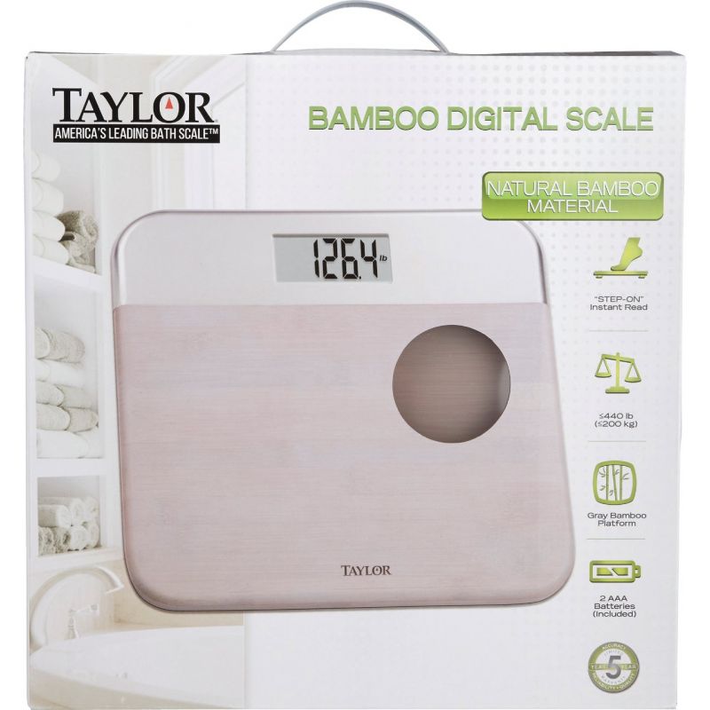 Taylor Digital Bamboo/Metal Bath Scale 440 Lb., Gray