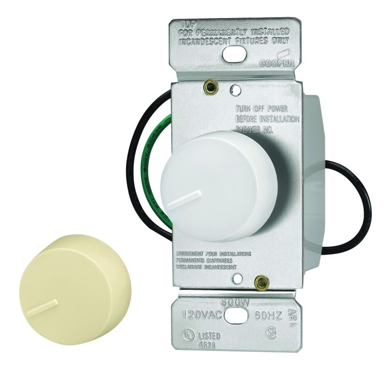 Eaton Wiring Devices RI06P-VW-K2-L Rotary Dimmer, 120 V, Incandescent Lamp, 3-Way, Ivory/White Ivory/White