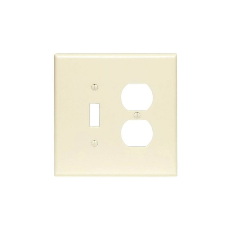 Leviton 86005 Combination Wallplate, 4-1/2 in L, 4-9/16 in W, 2 -Gang, Thermoset Plastic, Ivory, Smooth Ivory